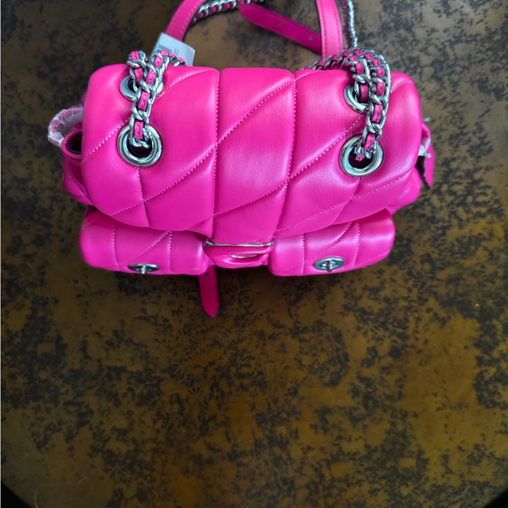 Coach Pink Quilted Backpack with Glossy Finish - Picture 2 of 6